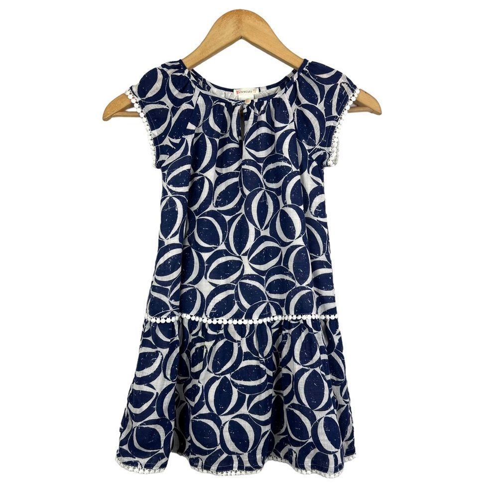 Crewcuts Girls Navy Blue White Geometric Dress Size 7